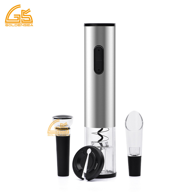 Goldensea Hot-selling Battery-operated Automatic Cordless Stainless Steel Electric Wine Opener Set