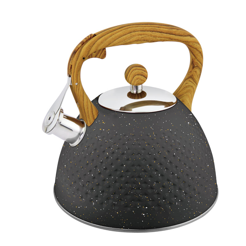 HausRoland New Design 3.0L Capacity Induction Whistling Water Tea Kettle Diamond Shape Stove Top Teapot With Wooden Handle