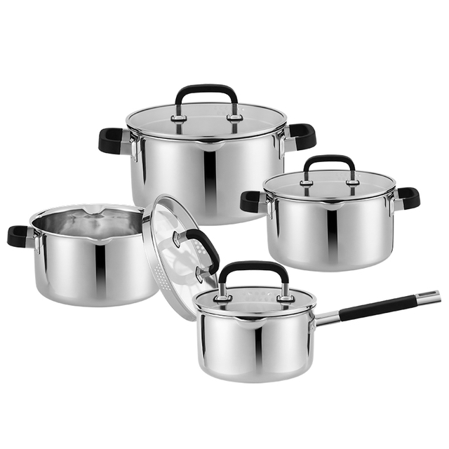 Hausroland 8pcs Hight Quality Triply Stainless Steel 304 Cookware Set Induction Casserole with Saucepan