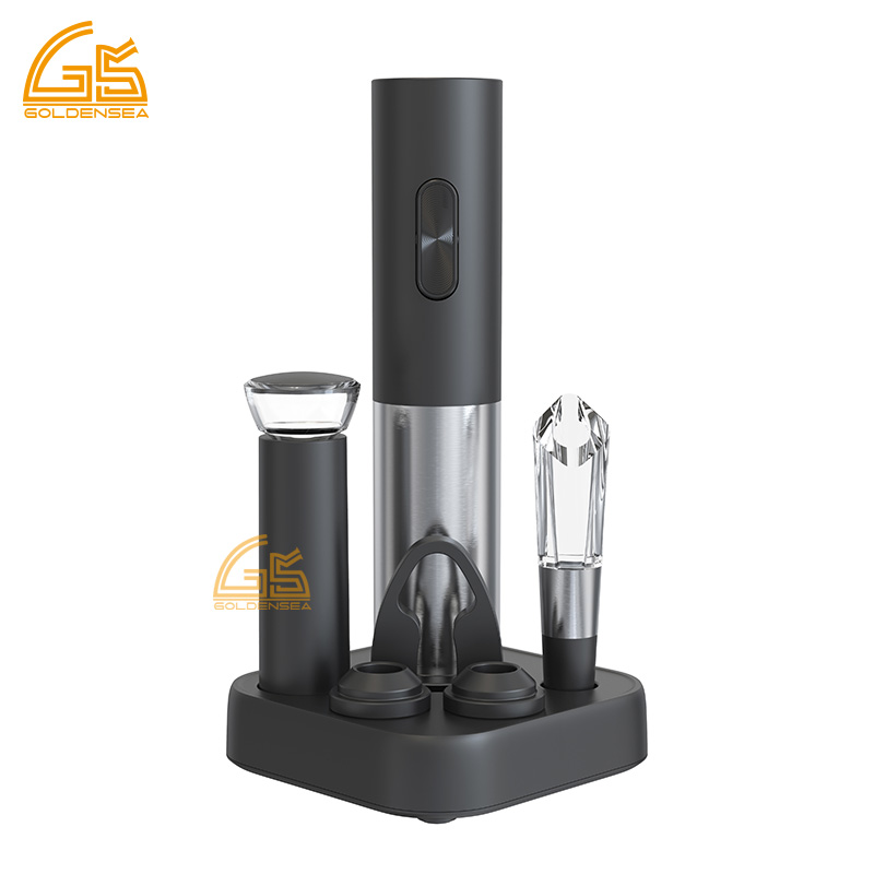 Goldensea Hot-selling Battery-powered Cordless Electric Wine Opener Set with Stand