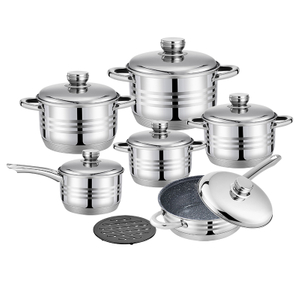 Goldensea 13PCS Stainless Steel Cookware Set Factory Frying pan Producer Saucepan with color coating.