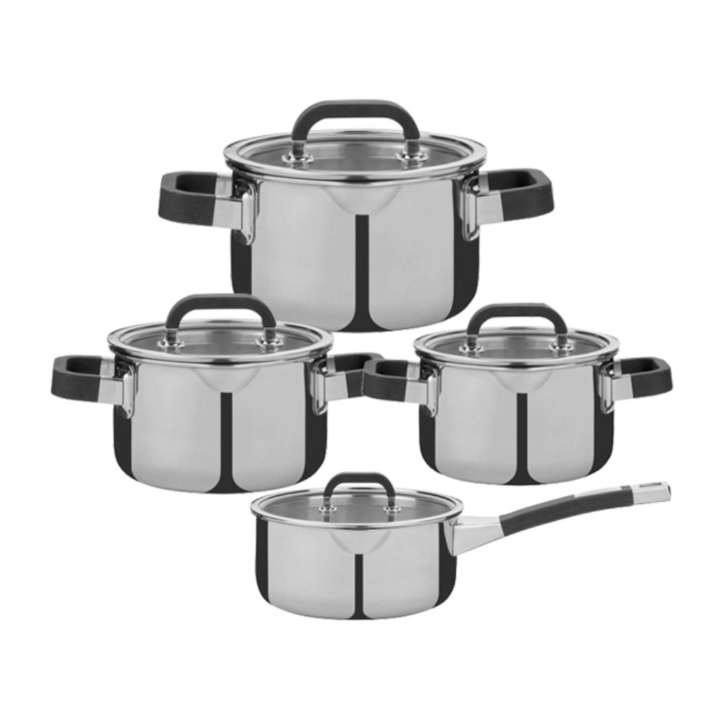 Goldensea Factory Wholesale 8pcs Triply 2.3mm Stainless Steel Cookware Set Kitchen Casserole Pan With Hollow Handle Frying pan.