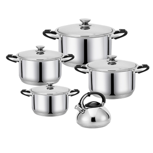 HausRoland 9 pcs Stainless Steel Casserole Pot Whitsling Kettle Induction Cookware Set With S/S Lid