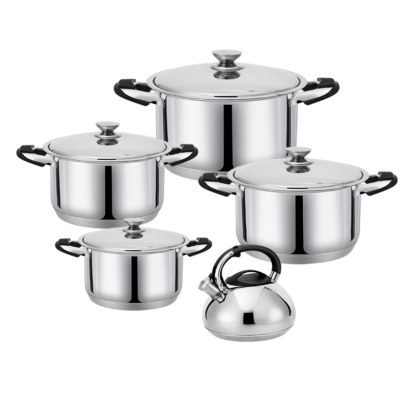 HausRoland 9 pcs Stainless Steel Casserole Pot Whitsling Kettle Induction Cookware Set With S/S Lid