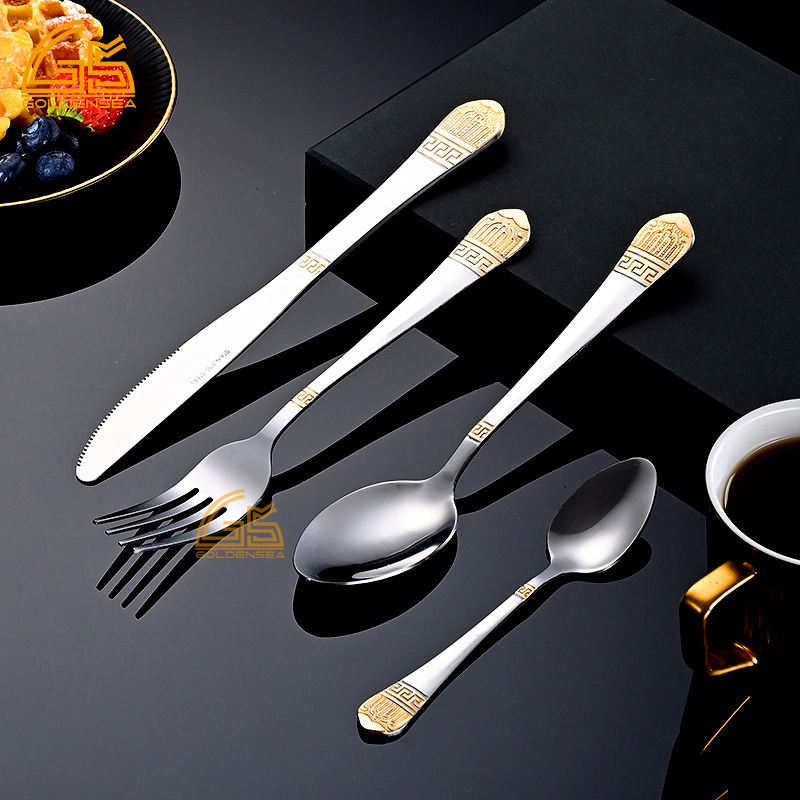 Steak Knife Set and Fork Cutlery Stainless Steel Embossed Hand Polish Stainless Steel Cutlery Set