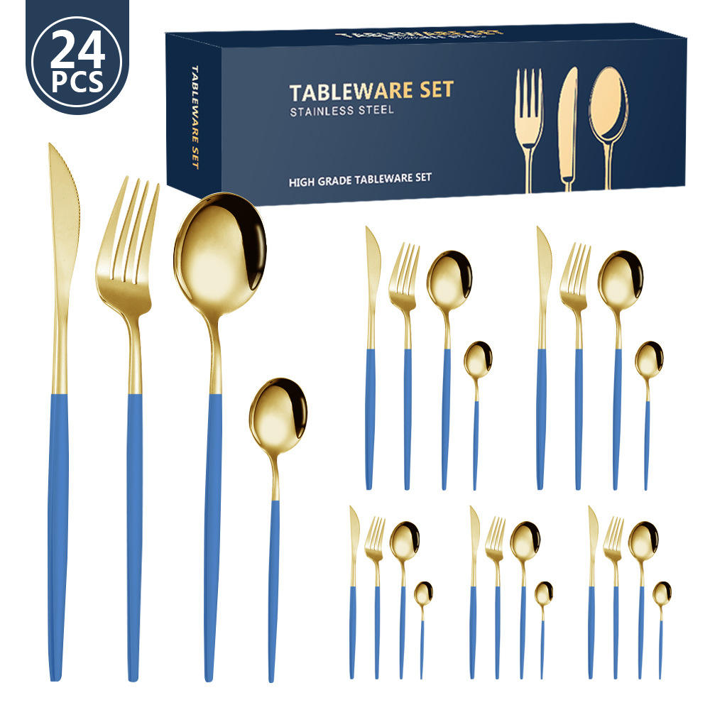 Talher 24 Piece Reusable Gold Wedding Tableware Cutlery Set Stainless Steel for Wedding