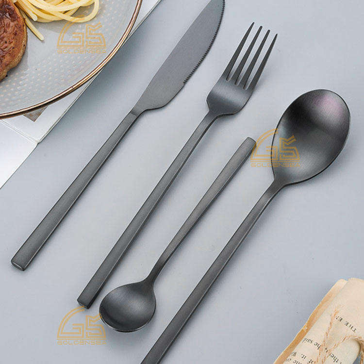 Jogo De Talher Preto Bulk Luxury Matte Black Modern Style Stainless Steel Cutlery Set for Restaurant