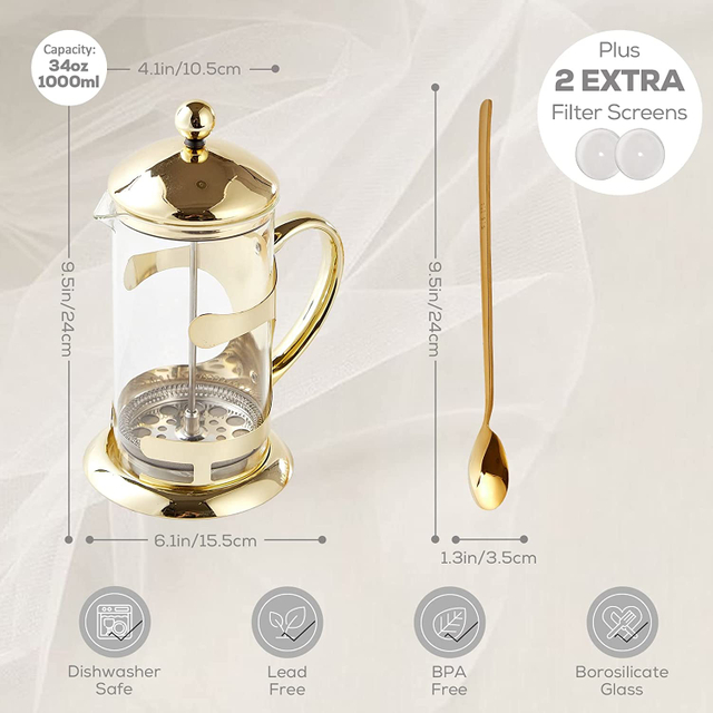 Goldensea 600ML/800ML/1000ML French Press Coffee Tea Maker 