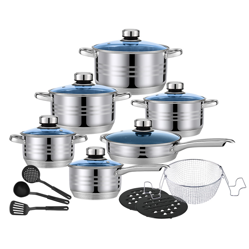 Goldensea Wholesale Price 18PCS Hot Sale Product Stainless Steel Cookware Set Induction Casserole Pot Stove top Frying pan