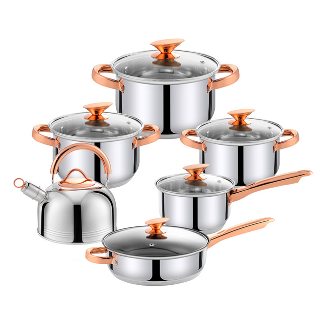 Goldensea 11pcs Stainless Steel Cookware Set Gold Color Coating Casserole Pot With Frying Pan