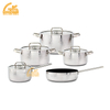 Goldensea Hight Quality Triply Gold Color Coating Stainless Steel 304 Cookware Set Factory Hammered Sharpe Casserole With Frying Pan.