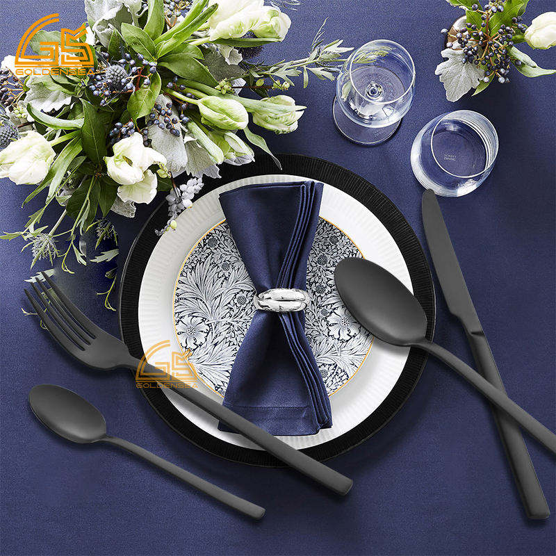 Jogo De Talher Preto Bulk Luxury Matte Black Modern Style Stainless Steel Cutlery Set for Restaurant