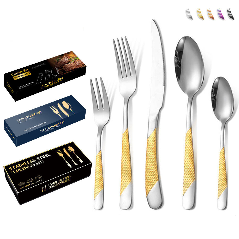 24pcs Customised Golden Travel Camping Portable Stainless Steel Cutlery Set