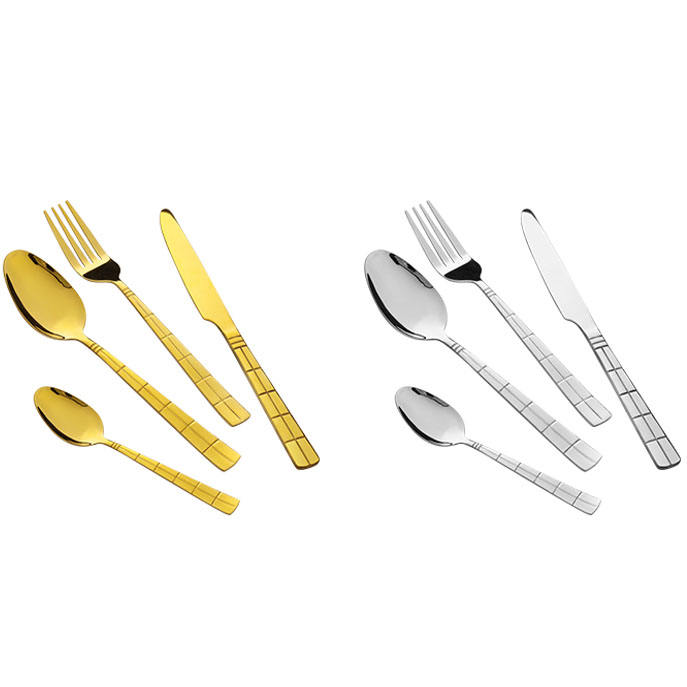 China Dinnerware Set 2024 Gold Golden 24 Pieces Dinner Metal Stainless Steel Cutlery Set with logo