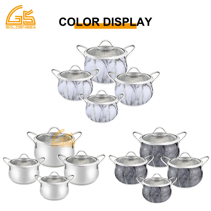 Goldensea 8pcs Stainless Steel Cookware Set Induction Casserole Set With Marble Color Coating.