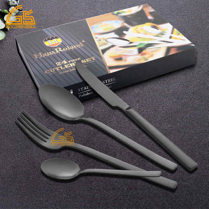 Jogo De Talher Preto Bulk Luxury Matte Black Modern Style Stainless Steel Cutlery Set for Restaurant