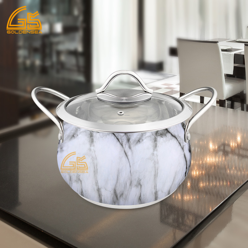 Goldensea 8pcs Stainless Steel Cookware Set Induction Casserole Set With Marble Color Coating.