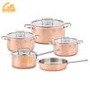 Goldensea Hight Quality Triply Gold Color Coating Stainless Steel 304 Cookware Set Factory Hammered Sharpe Casserole With Frying Pan.