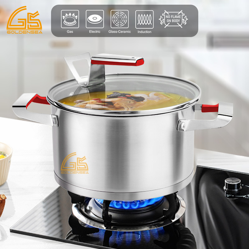 Goldensea Wholesale 8pcs Stainless Steel Cookware Set Casserole Pot Factory Sacuepan Producer With Zinc-alloy Handle