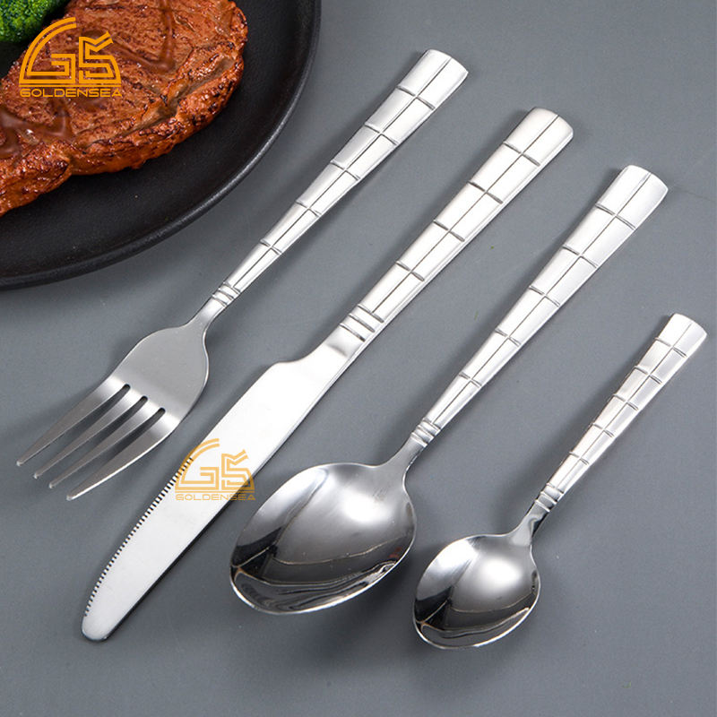 China Dinnerware Set 2024 Gold Golden 24 Pieces Dinner Metal Stainless Steel Cutlery Set with logo