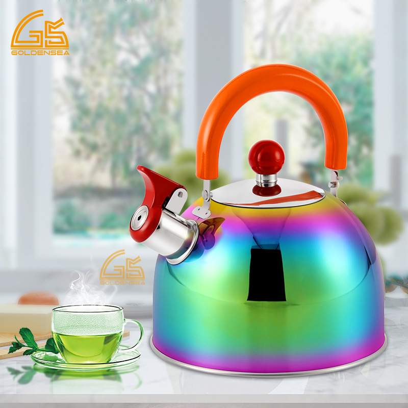 Goldensea Rainbow Stainless Steel Capacity 2.0L Whistling Water Tea Kettle Induction Bottom With Nylon Handle