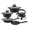 Goldensea 8pcs Non Stick Aluminum Cookware Set Marble Coating Frying Pan With Wistling Kettle