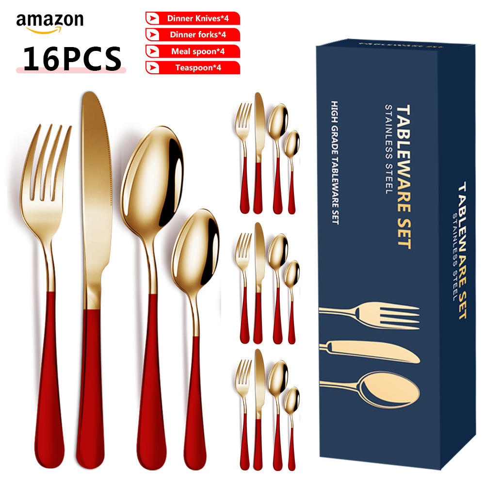 Kitchen Luxury High Quality Gold Spoon and Fork Set Stainless Steel Cutlery Set for Wedding