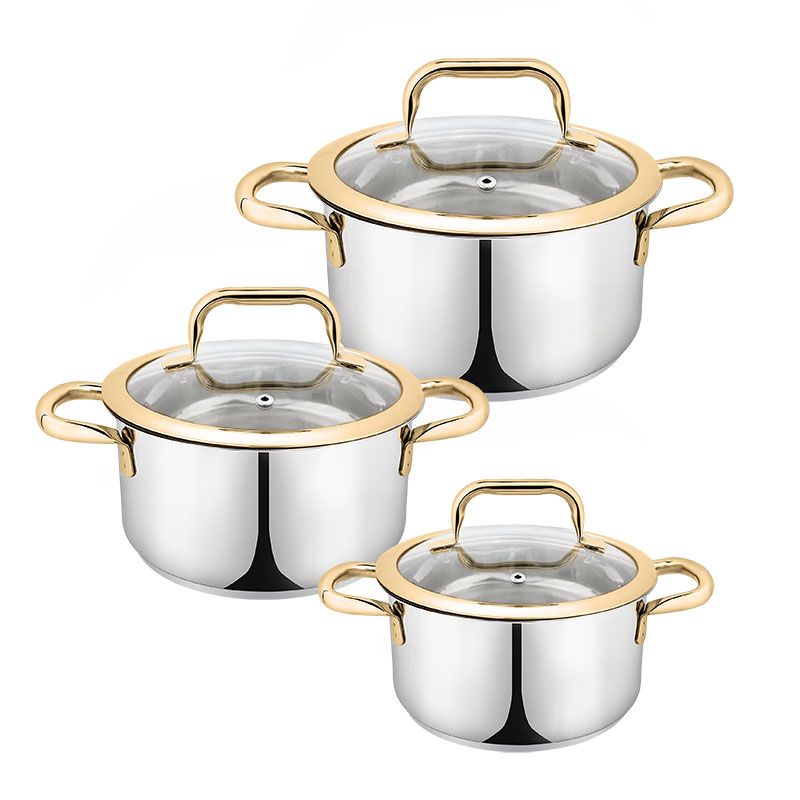 Goldensea 6pcs Stainless Steel Cookware Set Induction Casserole Pan With Gold Color Hollow Handle