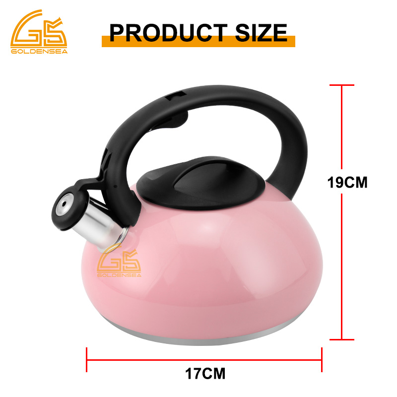 Goldensea Stainless Steel Whistling Water Tea Kettle Singel Bottom Stove Top Teapot With Color Coating.