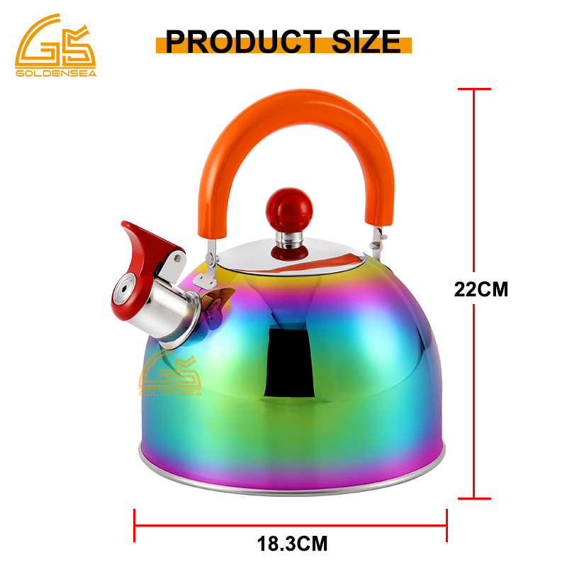 Goldensea Rainbow Stainless Steel Capacity 2.0L Whistling Water Tea Kettle Induction Bottom With Nylon Handle