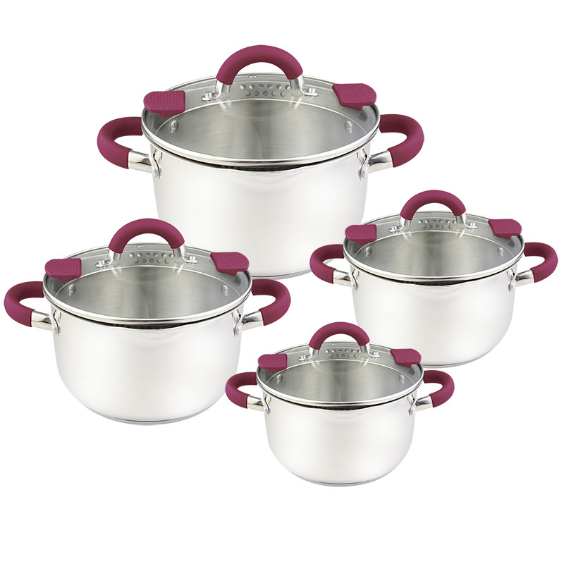 Goldensea Manufacturer Wholesale Price 8pcs Stainless Steel Cookware Set Induction Casserole Pot With Silcone Handle