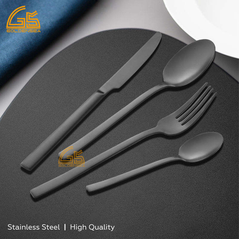 Jogo De Talher Preto Bulk Luxury Matte Black Modern Style Stainless Steel Cutlery Set for Restaurant