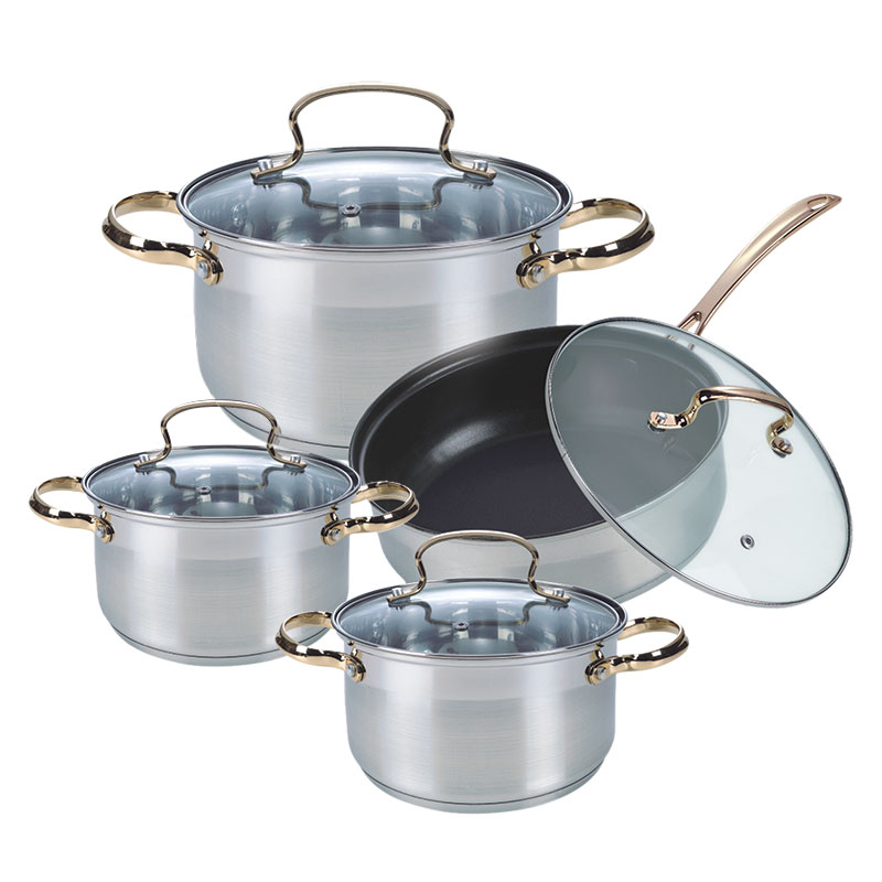 Goldensea 12pcs Stainless Steel Cookware Set Kitchenware casserole Pot Saucepan With Gold Color Coating Handle