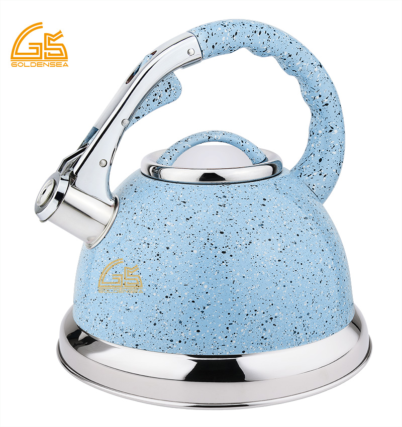 Goldensea 3.0L 4.5L Capacity Stainless Steel Whistling Kettle Stove Top Tea Pot With Marble Coating