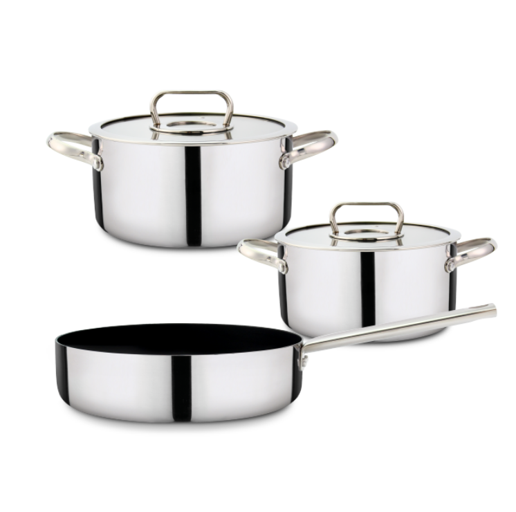 Goldensea Factory Price New 5pcs Design Triply Stainless Steel Cookware Set Casserole Pot With Non Stick Frying Pan