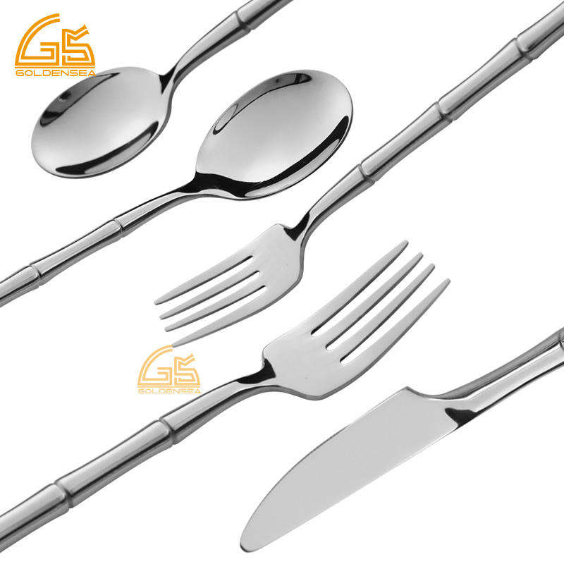 Bamboo Shape 24 Pcs Customize logo Black Cutlery Set Stainless Steel Hand Forged Flatware Set for 8 Person