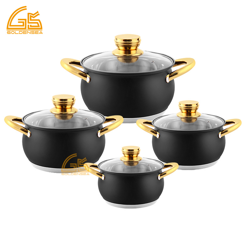 Goldensea Factory Price 8pcs Stainless Steel Casserol Set Induction Cookware Set Color Coating