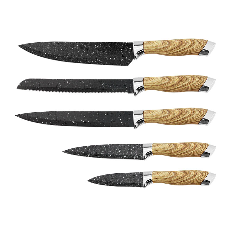 New Arrival 6 Pcs swiss Line High Quality Competitive Price Cooking Gold Chef Knife Set with Acrylic Stand for Gift Set
