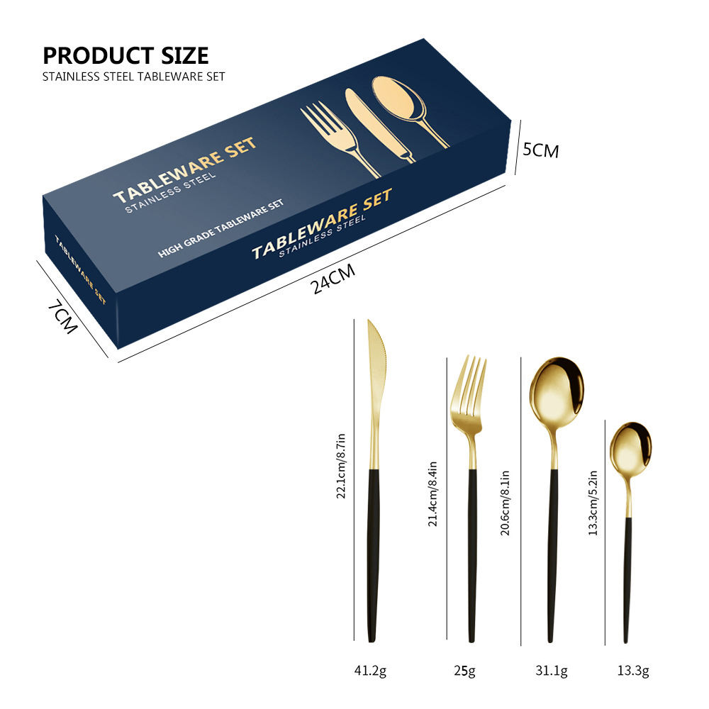 Talher 24 Piece Reusable Gold Wedding Tableware Cutlery Set Stainless Steel for Wedding