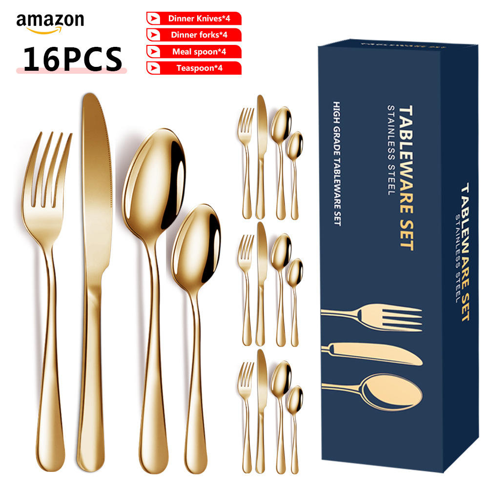 Kitchen Luxury High Quality Gold Spoon and Fork Set Stainless Steel Cutlery Set for Wedding