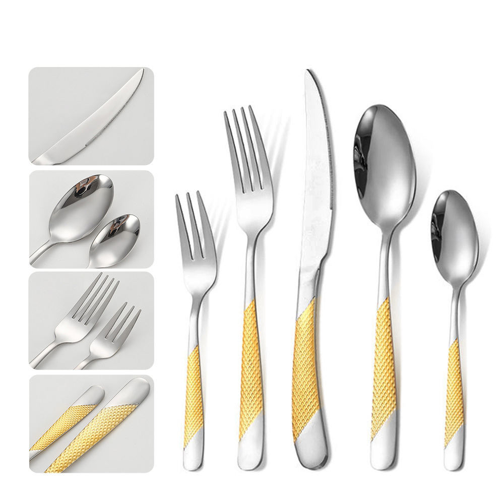 24pcs Customised Golden Travel Camping Portable Stainless Steel Cutlery Set