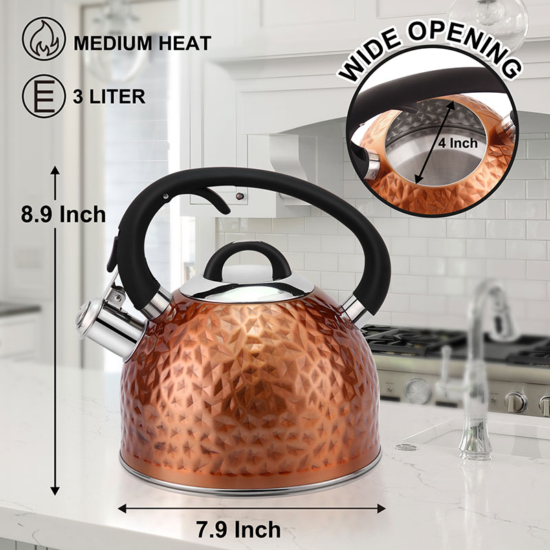 Goldensea Hight Quanlity Design Diamond Shape Stainless Steel Whistling Water Tea Kettle With Copper Color Coating