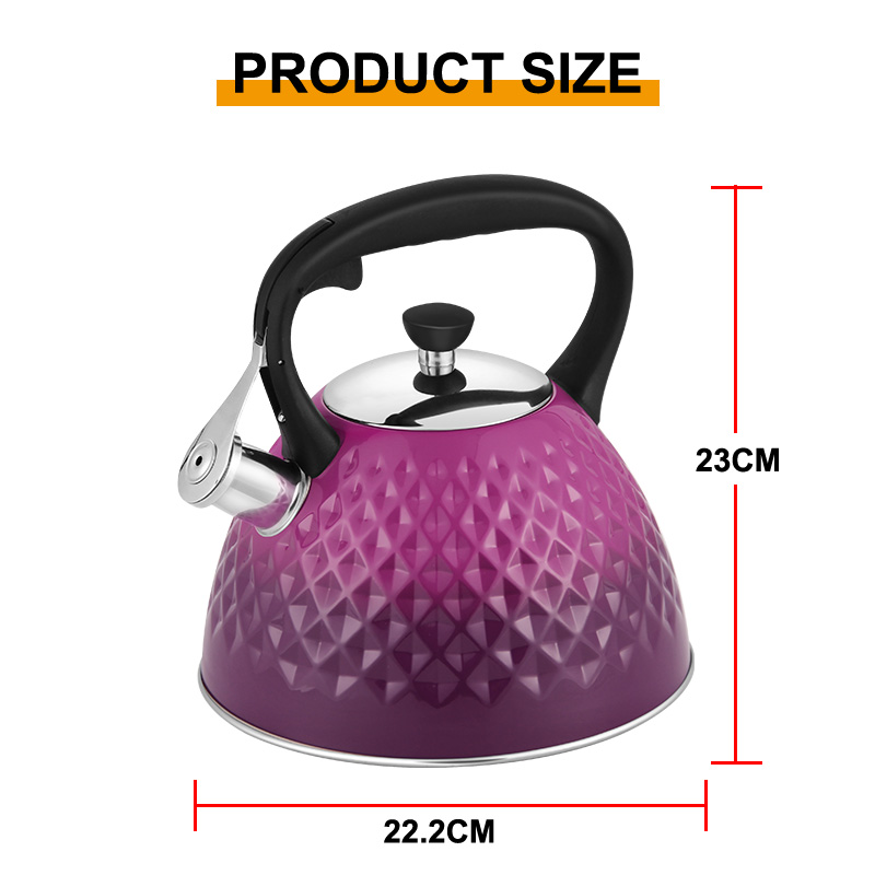 Goldensea New Design Diamond Shape Stainless Steel Whistling Kettle Stove Top Tea Pot With Gradient Color Coating