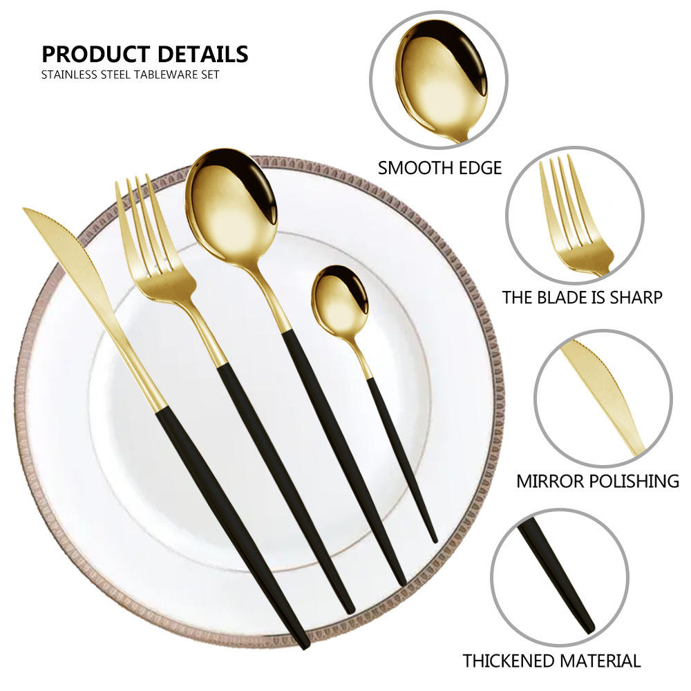Talher 24 Piece Reusable Gold Wedding Tableware Cutlery Set Stainless Steel for Wedding