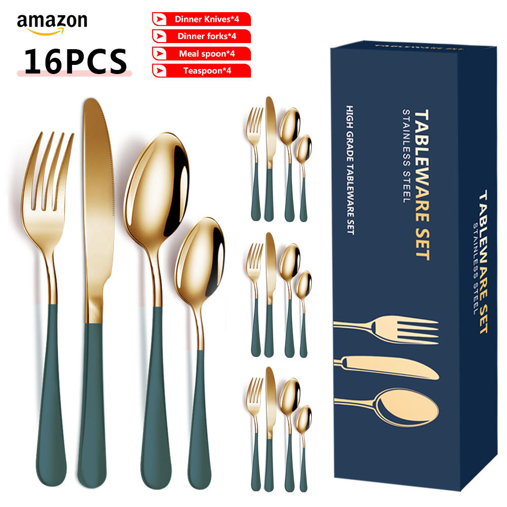 Kitchen Luxury High Quality Gold Spoon and Fork Set Stainless Steel Cutlery Set for Wedding