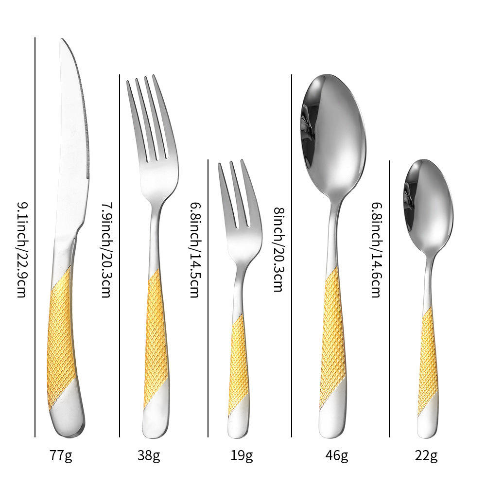 24pcs Customised Golden Travel Camping Portable Stainless Steel Cutlery Set
