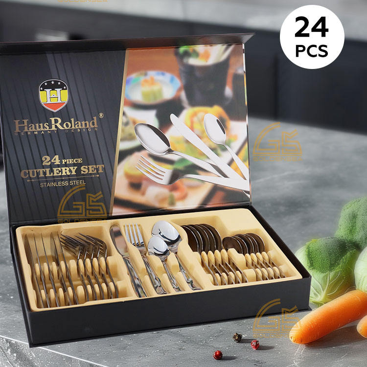 Conjunto De Talheres Gold Cutlery Flatware Set Spoons 24pcs Stainless Steel Cutlery Set in 2024