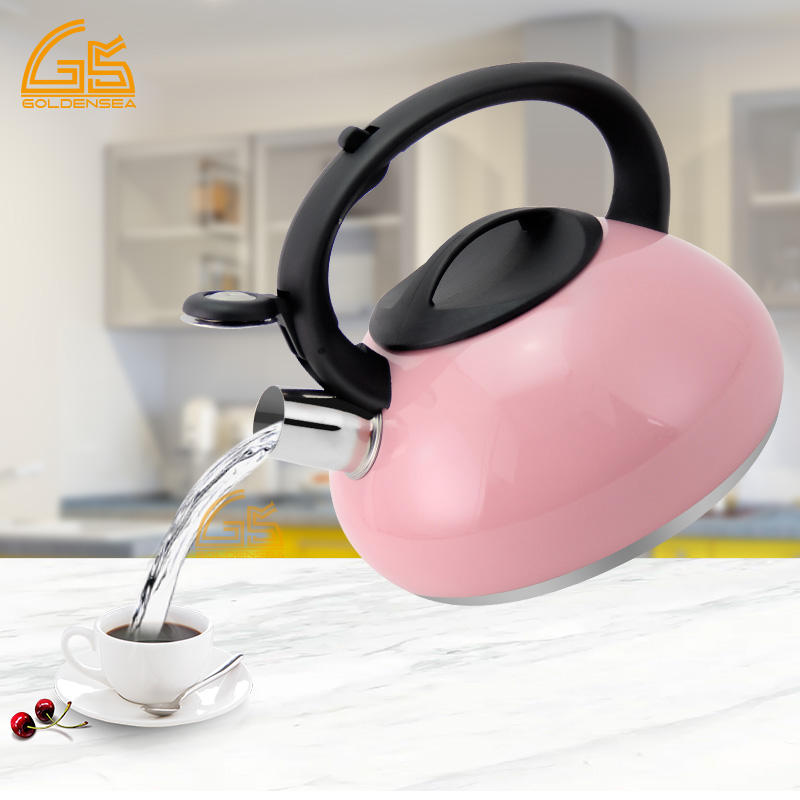 Goldensea Stainless Steel Whistling Water Tea Kettle Singel Bottom Stove Top Teapot With Color Coating.