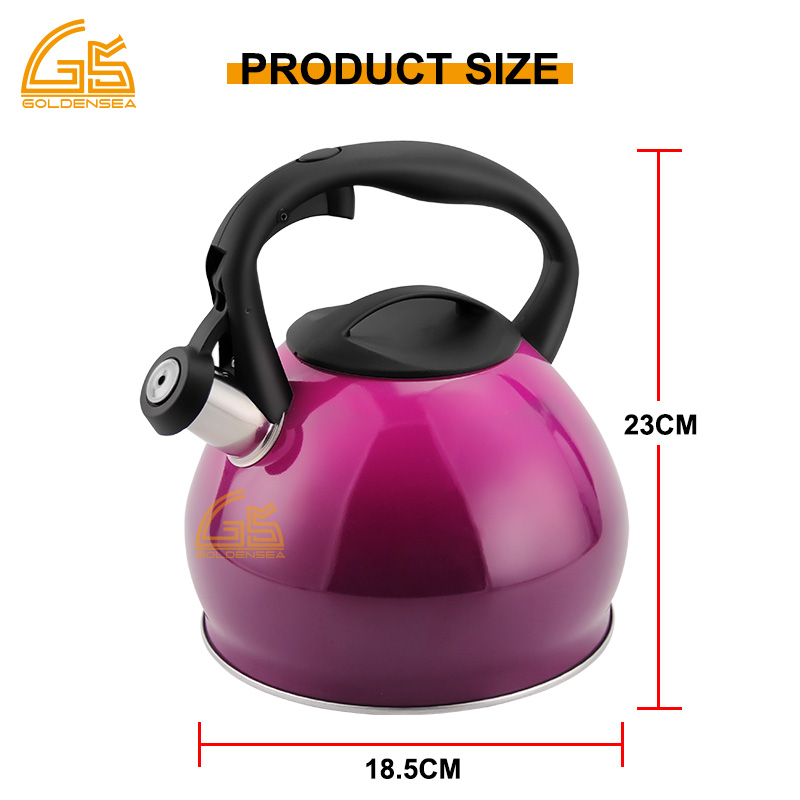 Goldensea Stainless Steel Whistling Water Tea Kettle Nylon Handle Stove Top Teapot With Gradient Color Coating.