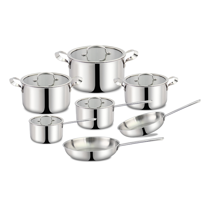 Goldensea 12pcs Triply Stainless Steel Cookware Set Manufacturer Casserole Pot With Finying Pan